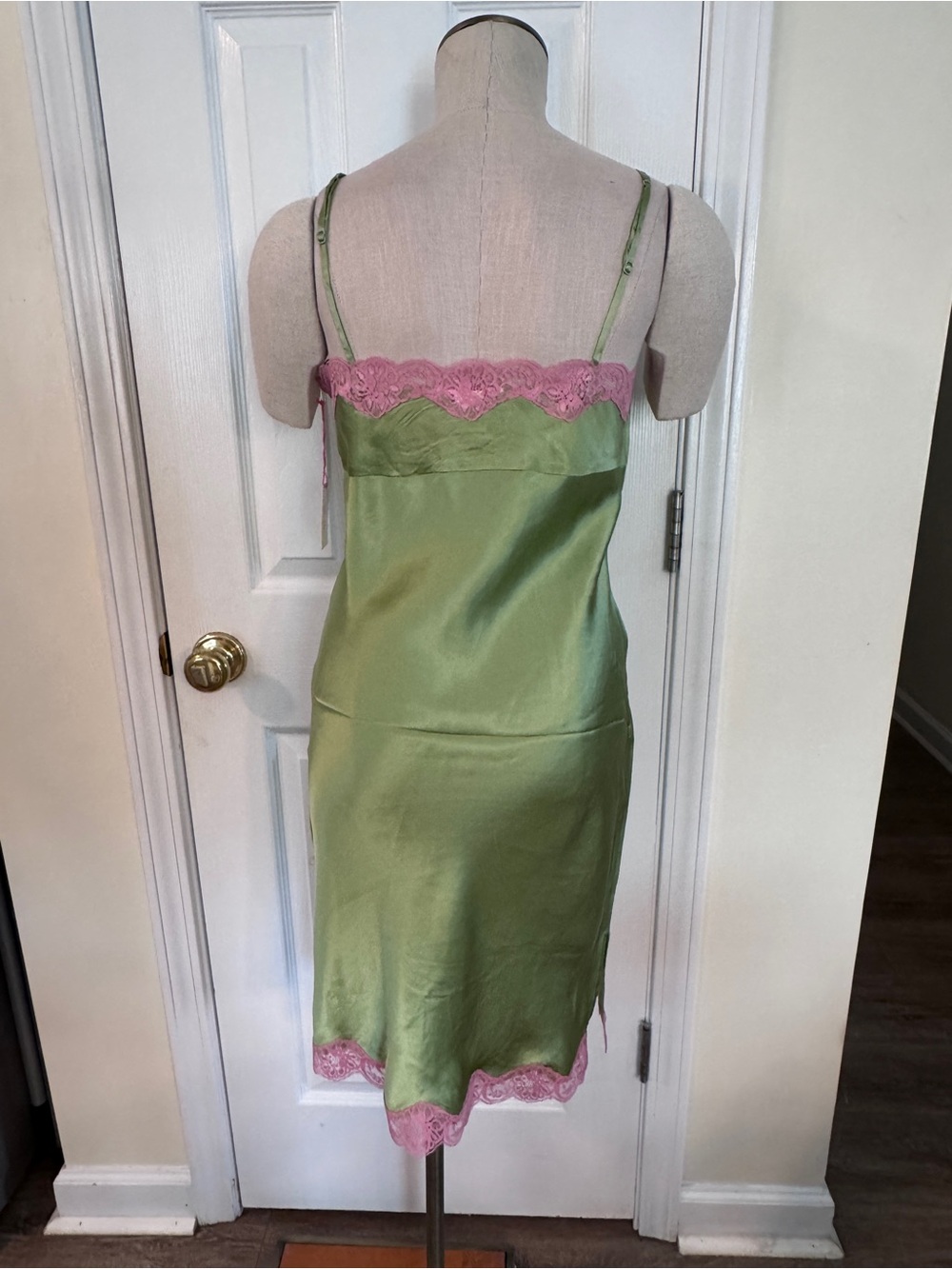Gold Hawk 100% Silk Lace Slip Dress Green Pink Embroidered NWT Size Small - Picture 4 of 10